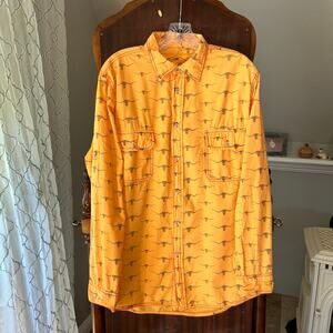 Barn Fly Authentic Design Shirt Large Orange All-Over Print Long Horn